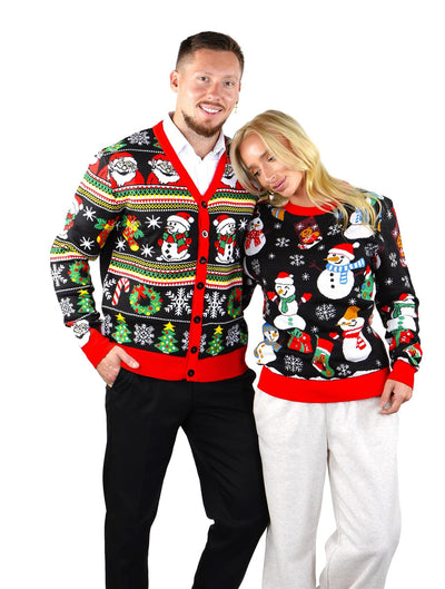 Socal Look Men's Ugly Christmas Sweater, Long Sleeve V-Neck Acrylic Holiday Cardigan